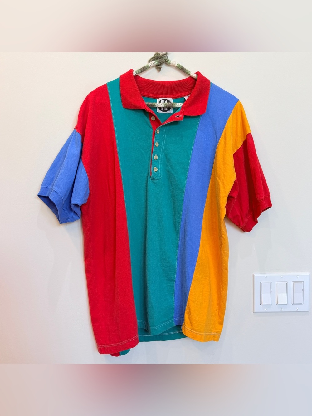 Vintage 90s Chill Streetwear Color Block Polo Shirt Men’s XL Bright Geometric